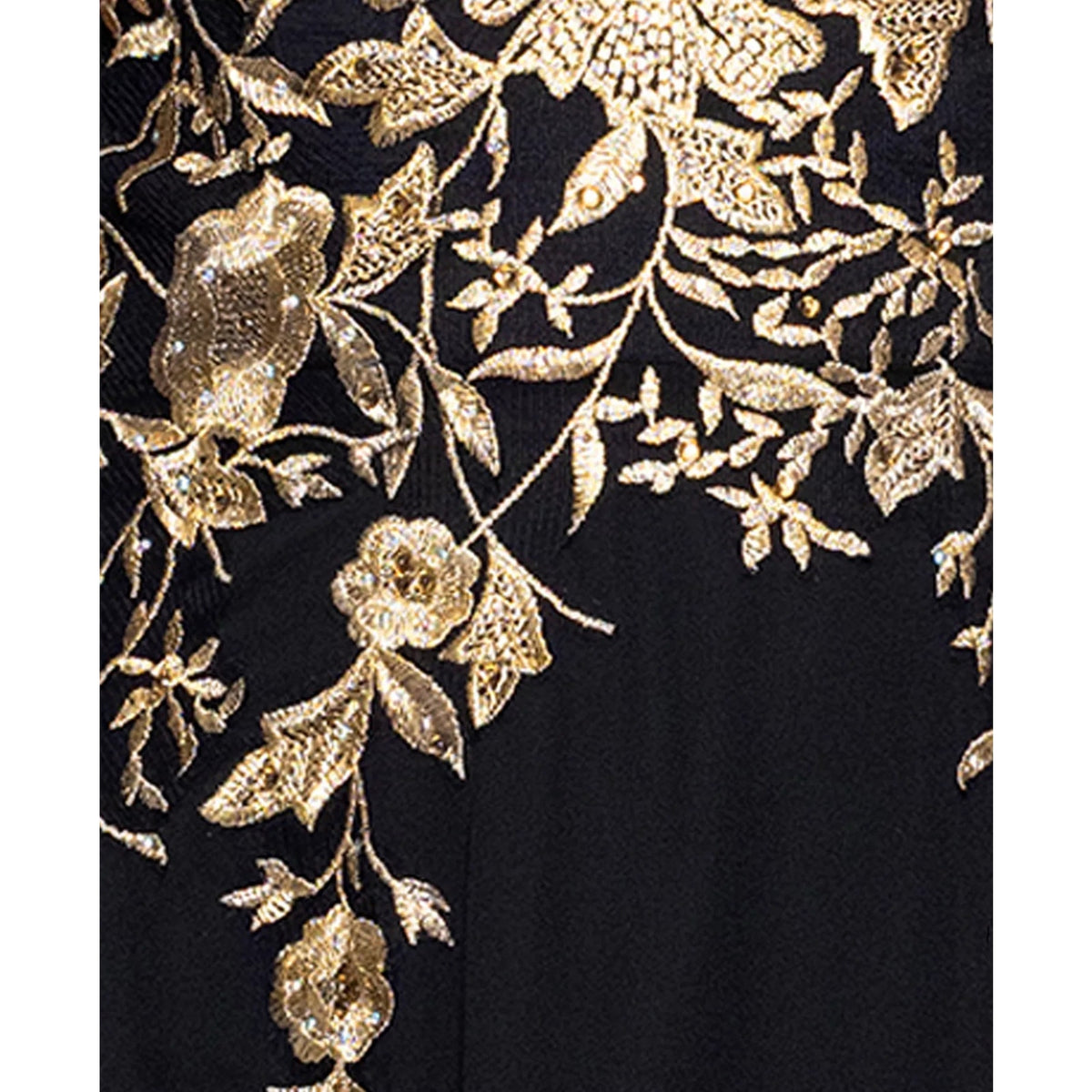 Betsy & Adam Petites Chiffon V-Neck Long a-Line Dress -Black, Gold Size 2p, 299$