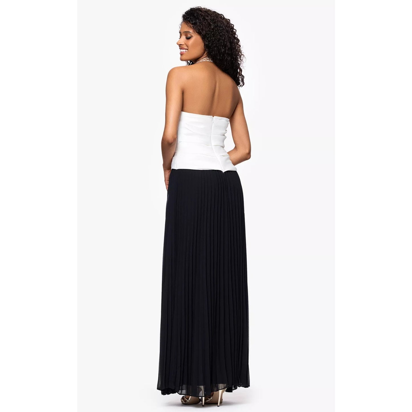 Betsy & Adam Colorblocked Strapless Chiffon-Skirt Long Dress, Size 10,MSRP: 279$
