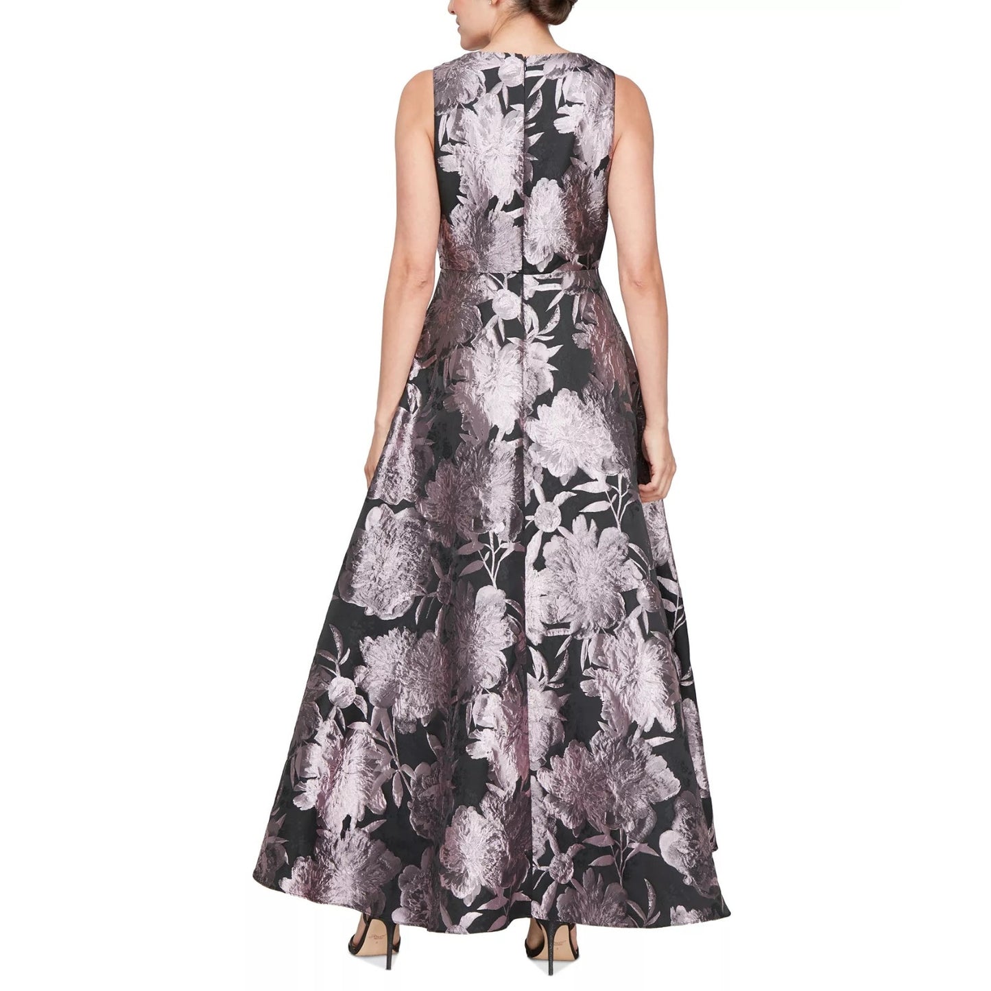 Sl Fashions Vestido de fiesta largo sin mangas estampado con cuello en V para mujer Talla: 4 Negro/Rubor 159$