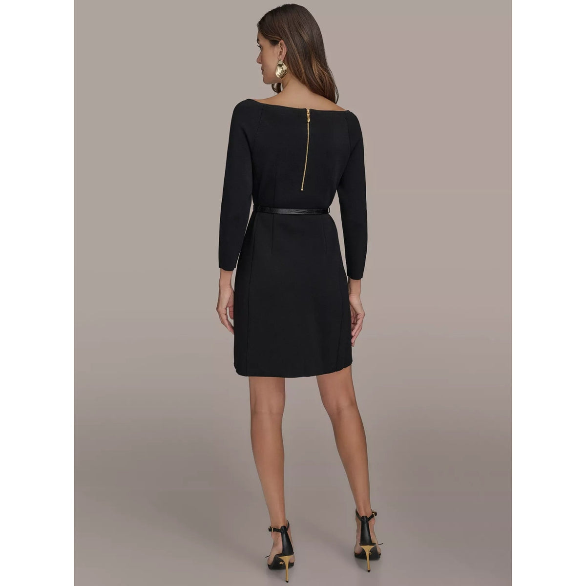 Donna Karan New York Women's Solid Belted Boat-Neck 3/4-Sleeve Dress, MSRP: 199$