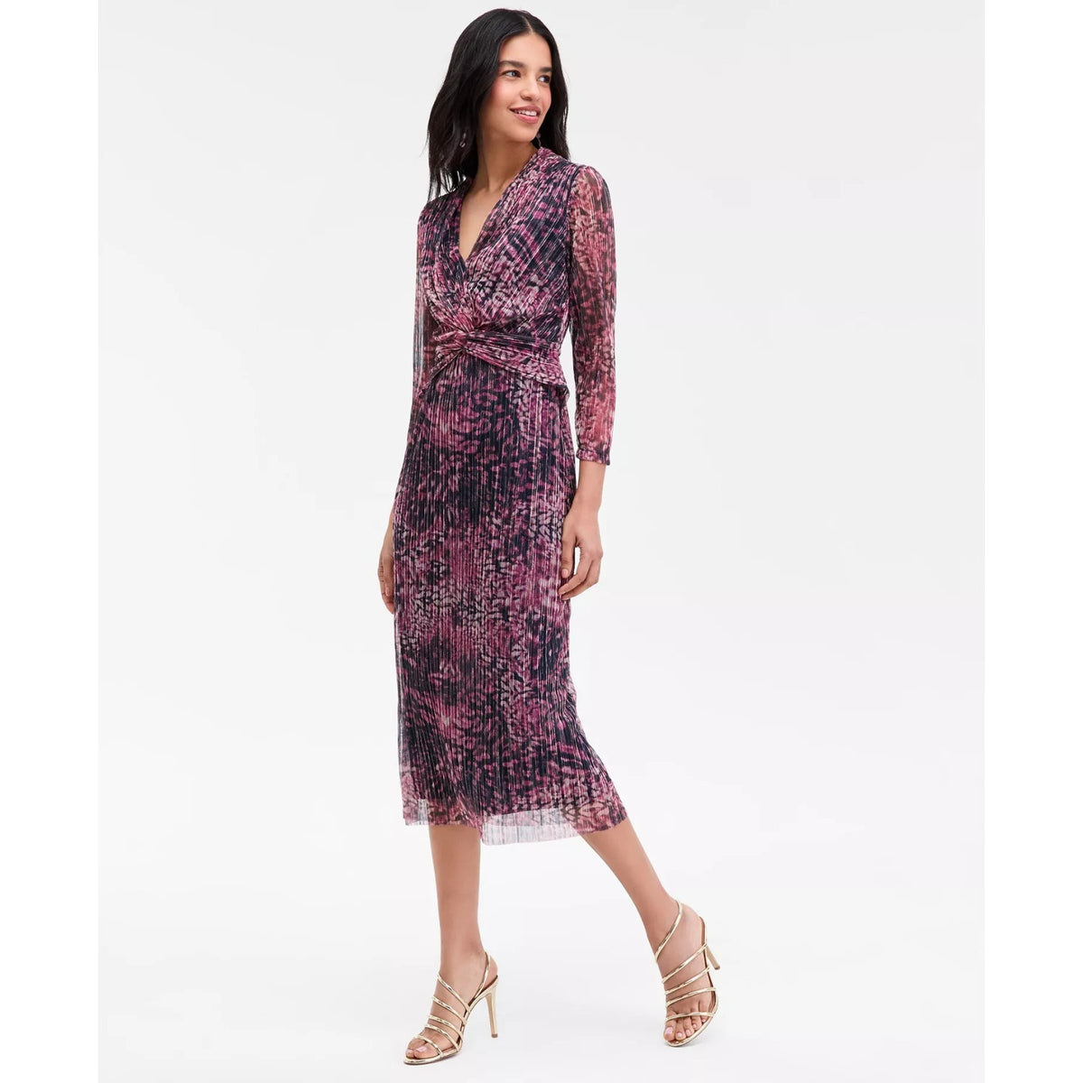 Anne Klein Purple Metallic V Neck Twist Front Midi Dress 8 NWT, MSRP: 149$