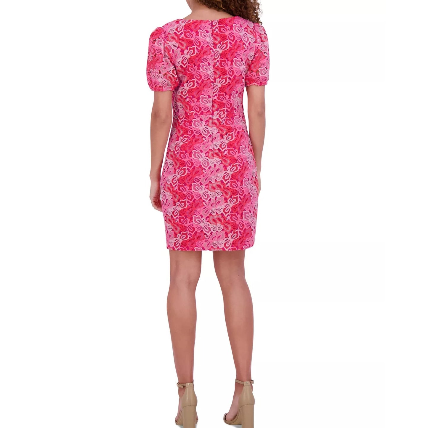 Vestido Siena de mujer de encaje floral de manga corta y escote corazón - Rosa multicolor-4, NWT