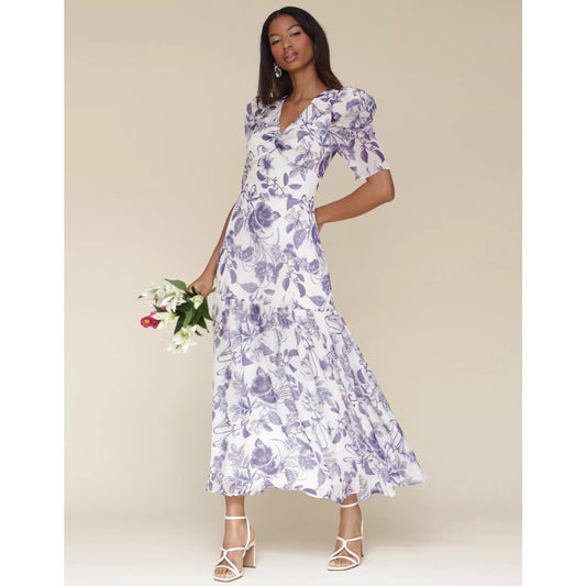 Avec Les Filles Women's Floral-Print Puffed-Shoulder Dress, Size 4, MSRP: 169$