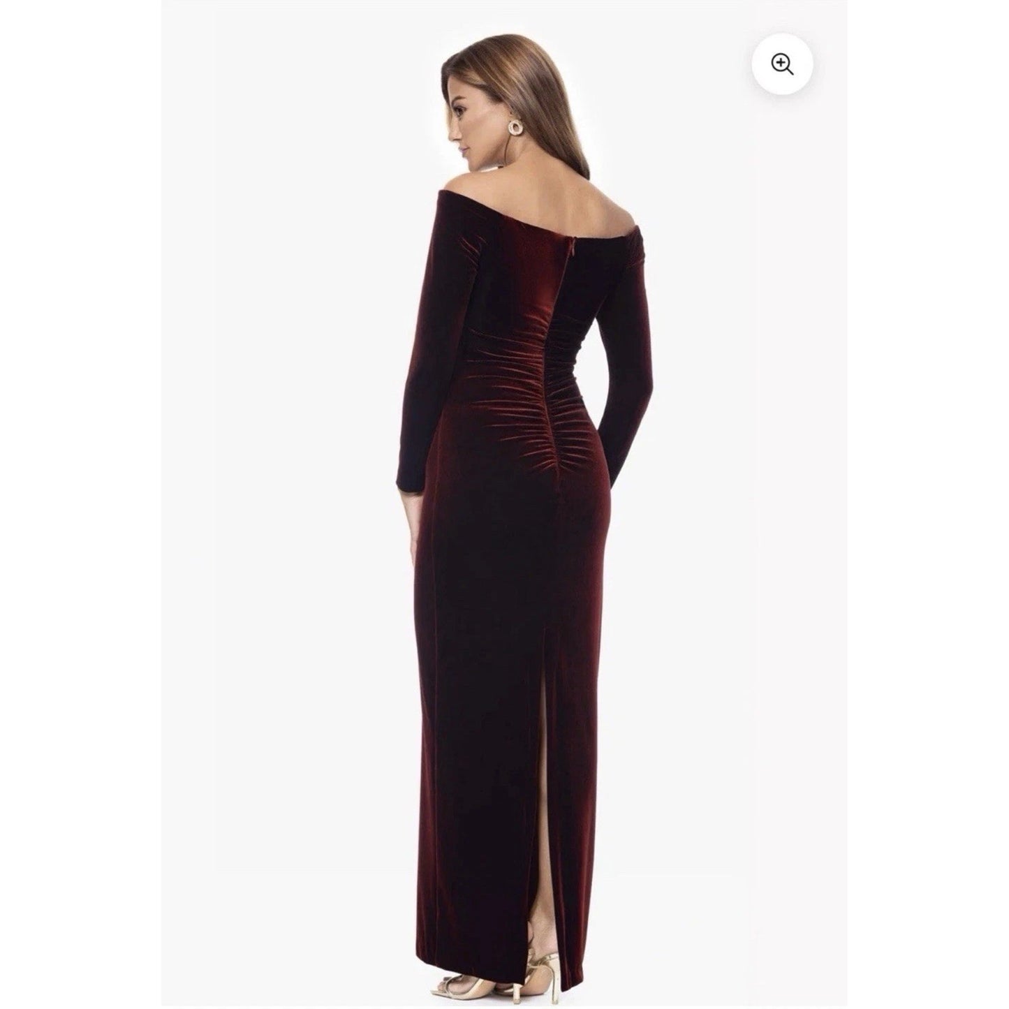 Vestido largo de terciopelo "Christy" de XSCAPE Petite sin hombros, talla 8P, MSRP: 179$