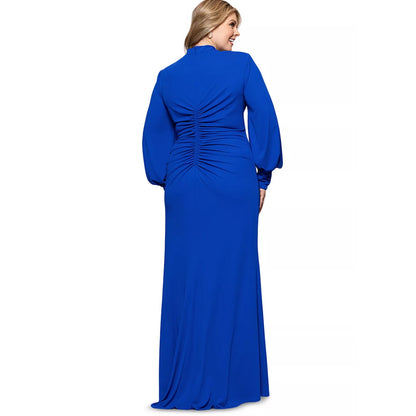 Betsy & Adam Plus Size V-Neck Blouson-Sleeve Gown - Cobalt, Size 20W, MSRP: 289$