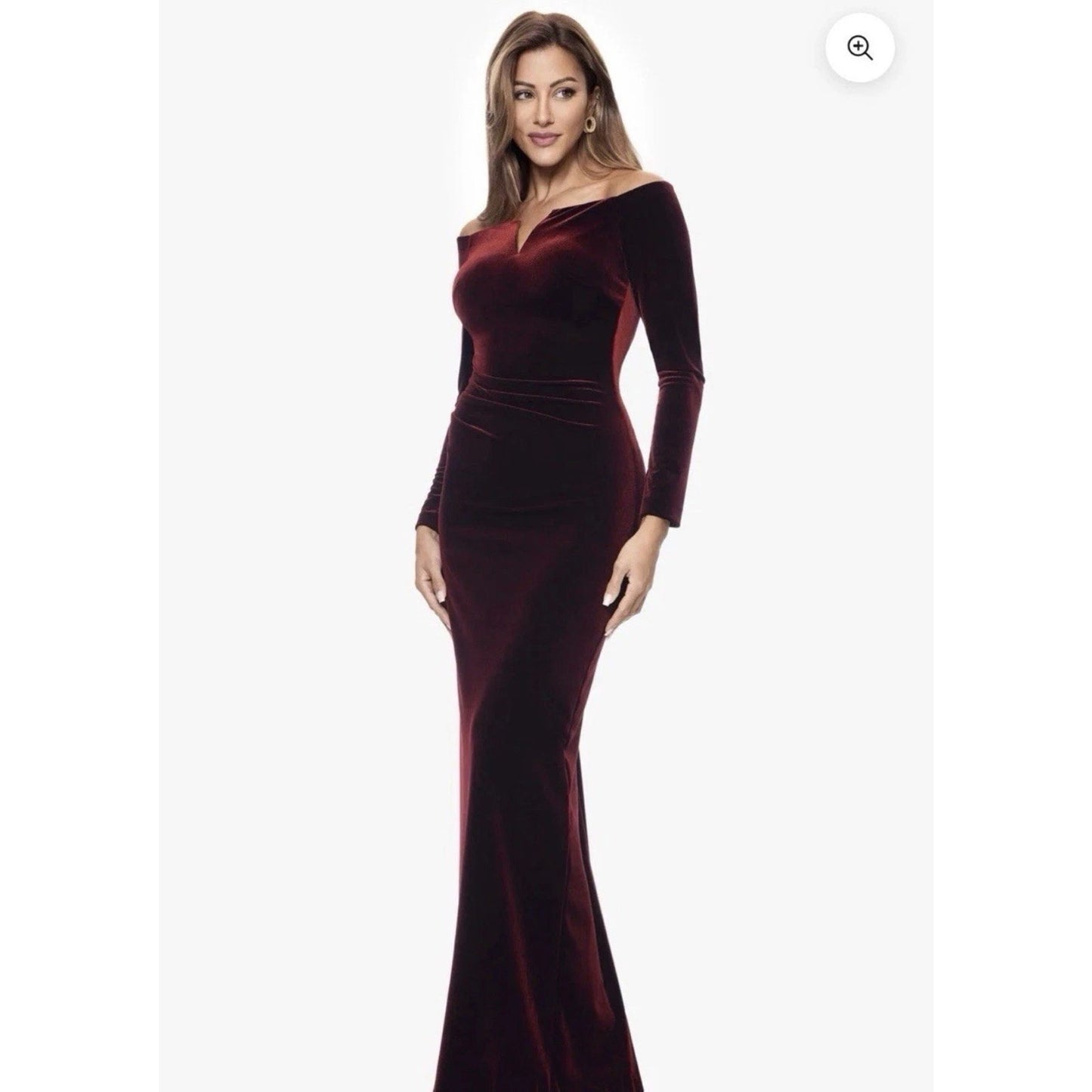 Vestido largo de terciopelo "Christy" de XSCAPE Petite sin hombros, talla 8P, MSRP: 179$