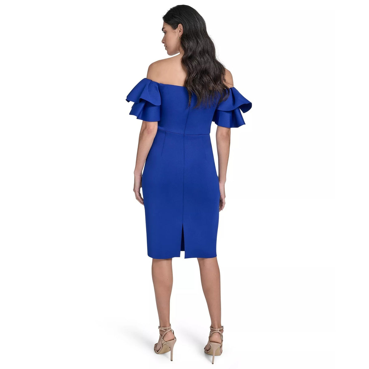 Eliza J Off Shoulder Cocktail Dress, Ruffle Sheath Cobalt Blue Wedding Guest, 14
