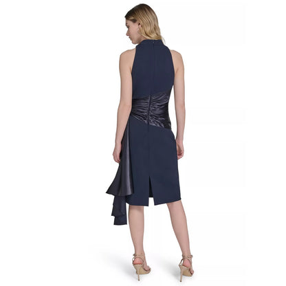 Eliza J Vestido MIDI sin mangas de buceo con lazo anudado a la cintura para mujer - Azul marino-8, MSRP: 168 $