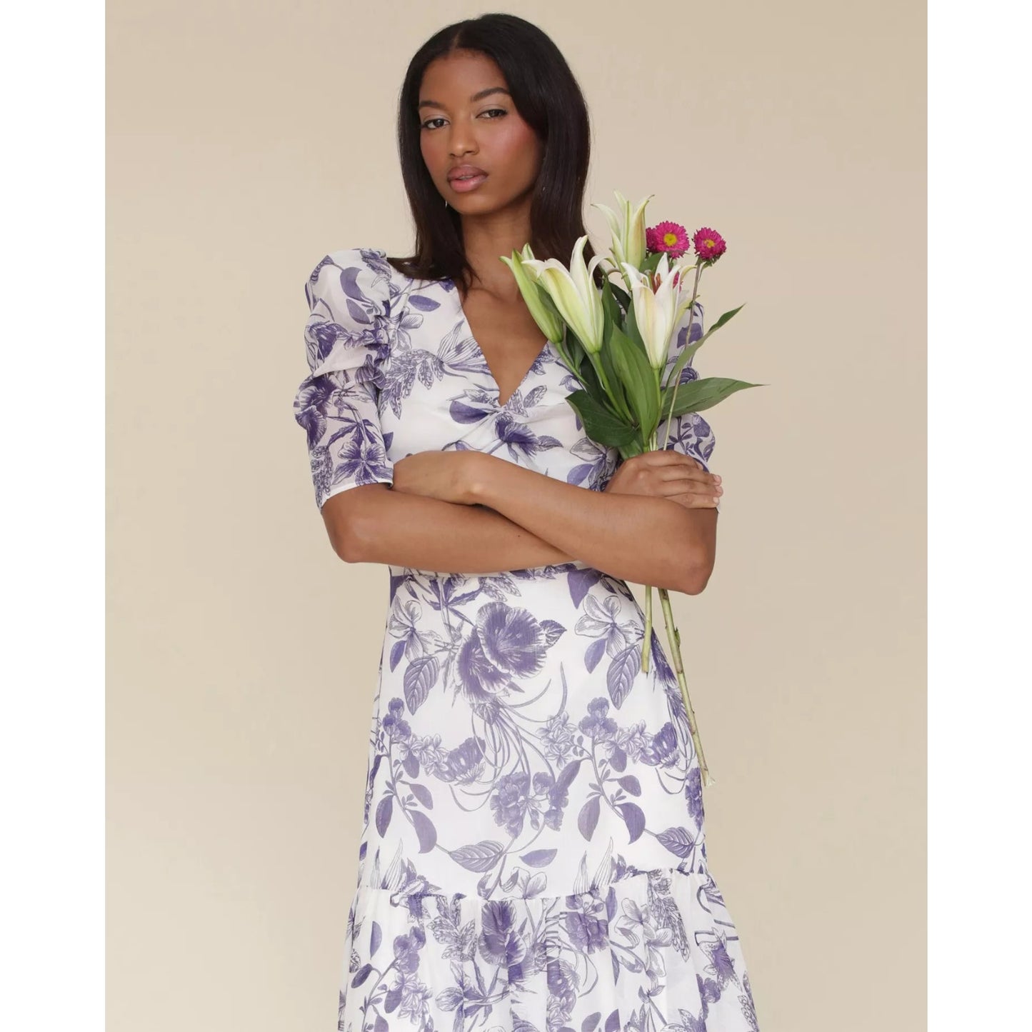 Avec Les Filles Women's Floral-Print Puffed-Shoulder Dress, Size 10, MSRP: 169$