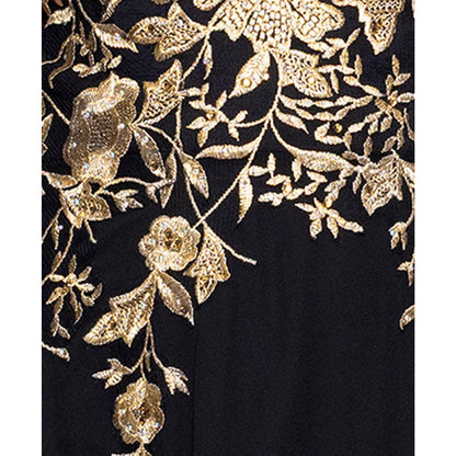 Betsy & Adam Petites Chiffon V-Neck Long a-Line Dress -Black, Gold Size 2p, 299$