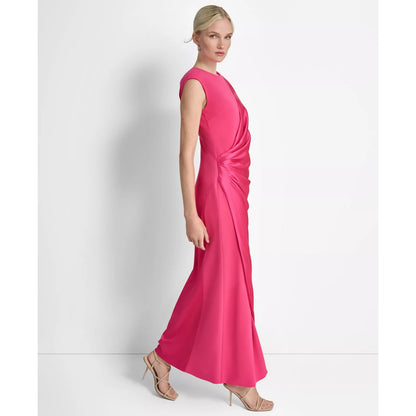 DKNY Peacock Pink Side-Ruched Cut-Out Cap-Sleeve Gown Size 14, MSRP: $229