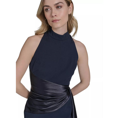Eliza J Vestido MIDI sin mangas de buceo con lazo anudado a la cintura para mujer - Azul marino-8, MSRP: 168 $