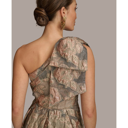 Donna Karan New York One-Shoulder Metallic Jacquard Gown, Size 12, MSRP:359$