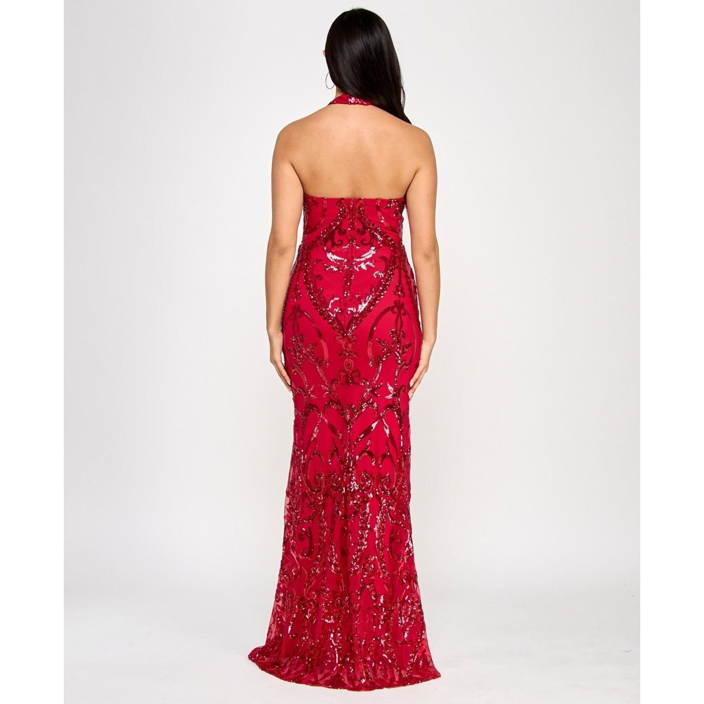 B Darlin Red Sequin Halter Prom Dress Size 3/4 Mermaid Formal Evening Gown $159