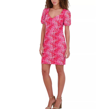 Vestido Siena de mujer de encaje floral de manga corta y escote corazón - Rosa multicolor-4, NWT