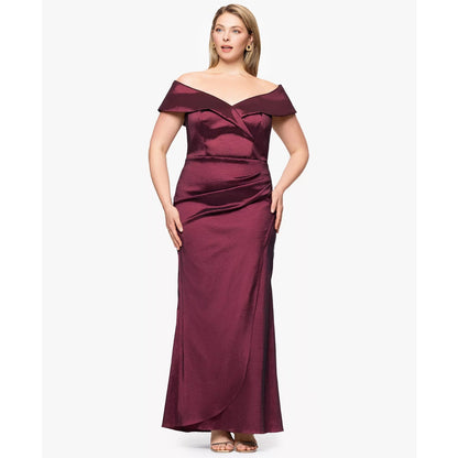 Xscape Wine Burgundy Off the Shoulder Taffeta Sheath Gown Dress Size 16 W $319
