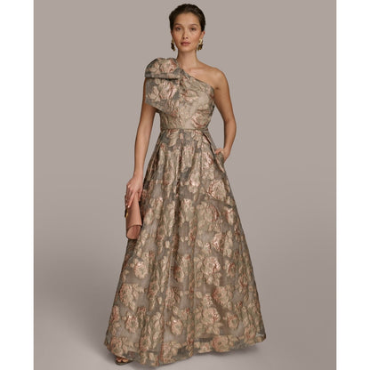 Donna Karan New York One-Shoulder Metallic Jacquard Gown, Size 12, MSRP:359$