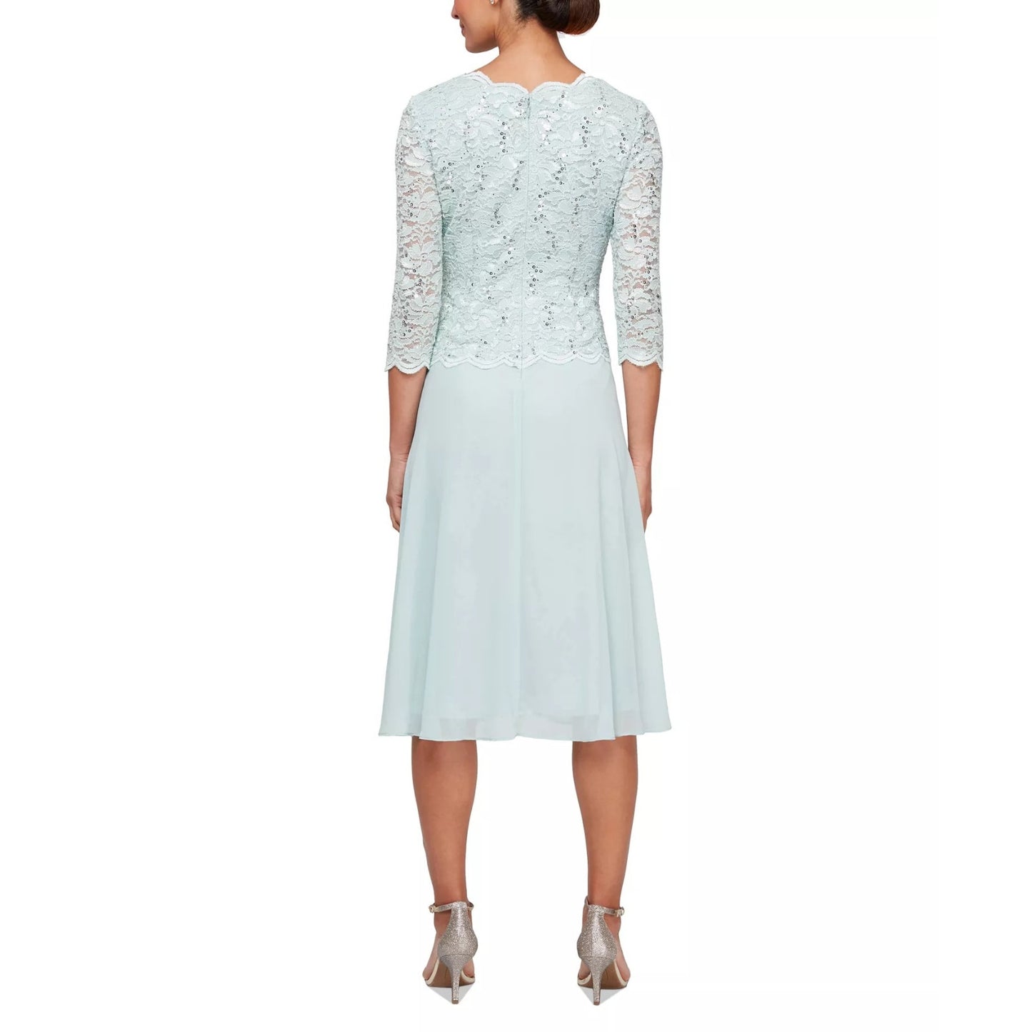 Alex Evenings Sequined Lace Contrast Midi Dress - Fresh Mint, Size 8, MSRP: 189$