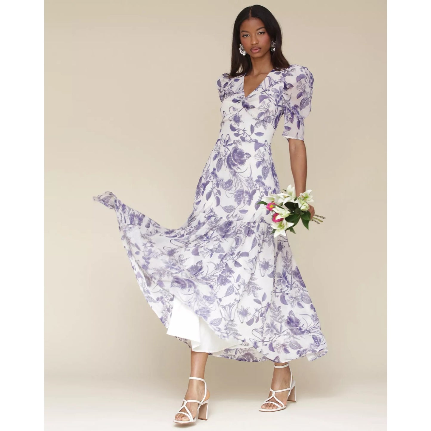 Avec Les Filles Women's Floral-Print Puffed-Shoulder Dress, Size 4, MSRP: 169$