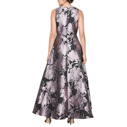 Sl Fashions Vestido de fiesta largo sin mangas estampado con cuello en V para mujer Talla: 4 Negro/Rubor 159$