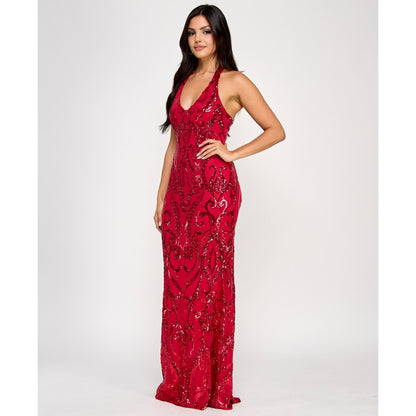 B Darlin Red Sequin Halter Prom Dress Size 3/4 Mermaid Formal Evening Gown $159