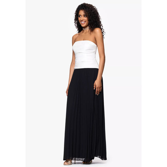 Betsy & Adam Colorblocked Strapless Chiffon-Skirt Long Dress, Size 4,MSRP: 279$