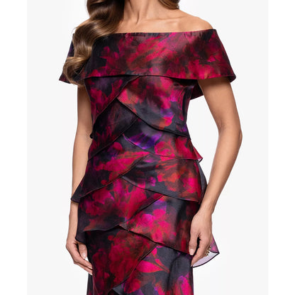 Xscape Women's Printed Long Sheath Dress - Black Berry - size 8, MSRP: 269$