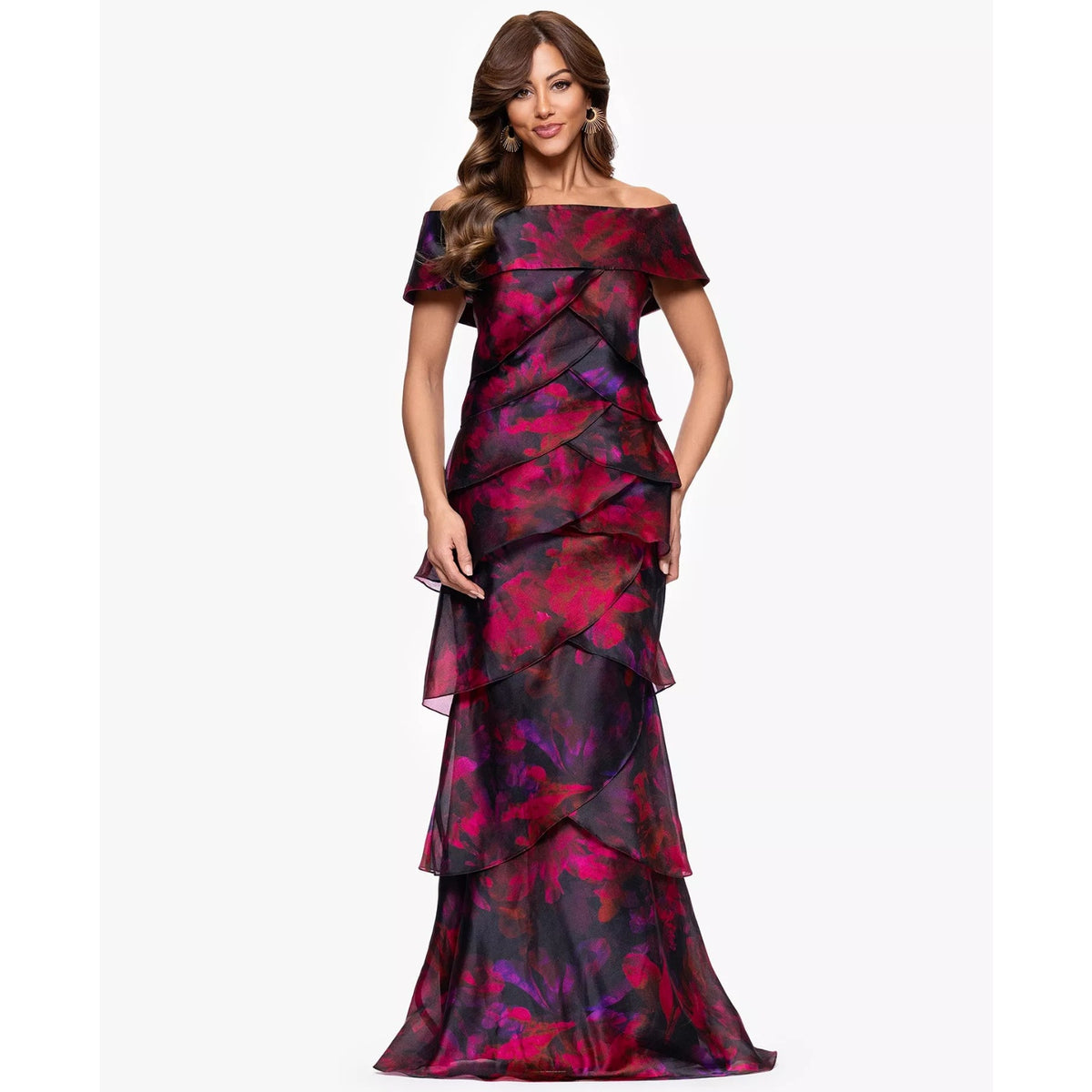 Xscape Women's Printed Long Sheath Dress - Black Berry - size 8, MSRP: 269$