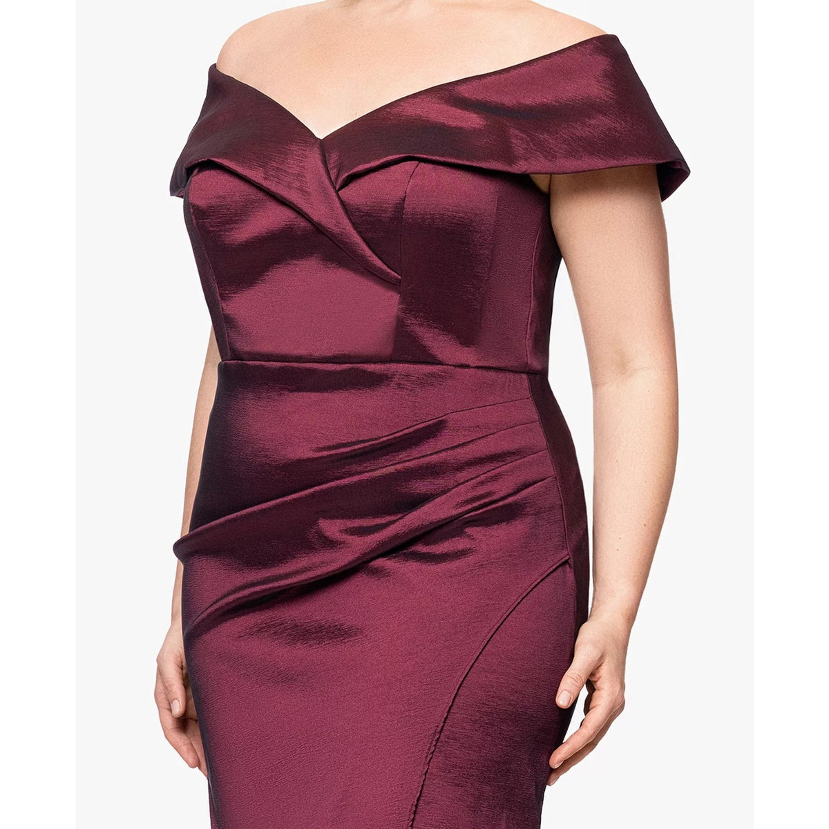 Xscape Wine Burgundy Off the Shoulder Taffeta Sheath Gown Dress Size 16 W $319