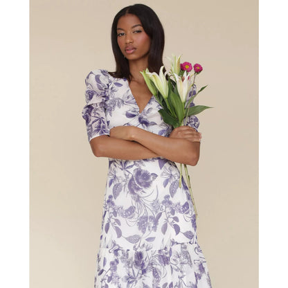Avec Les Filles Women's Floral-Print Puffed-Shoulder Dress, Size 4, MSRP: 169$
