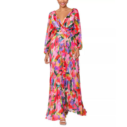 Betsy & Adam Amber Long Sleeve Chiffon Floral Print Floor Length Dress, 10, 279$