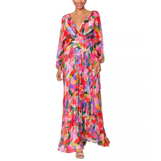 Betsy & Adam Amber Long Sleeve Chiffon Floral Print Floor Length Dress, 10, 279$