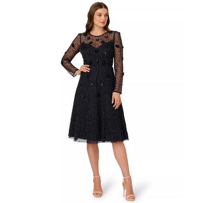 Adrianna Papell Women's Beaded Velvet Midi Dress, 12P, MSRP: 299$