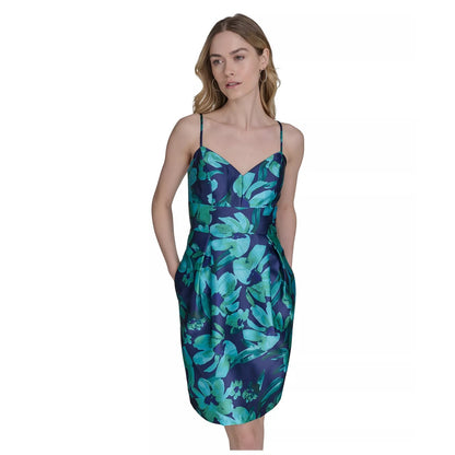 Vestido sin mangas jacquard floral verde con bolsillos Eliza J para mujer, talla 2, MSRP: 159 $