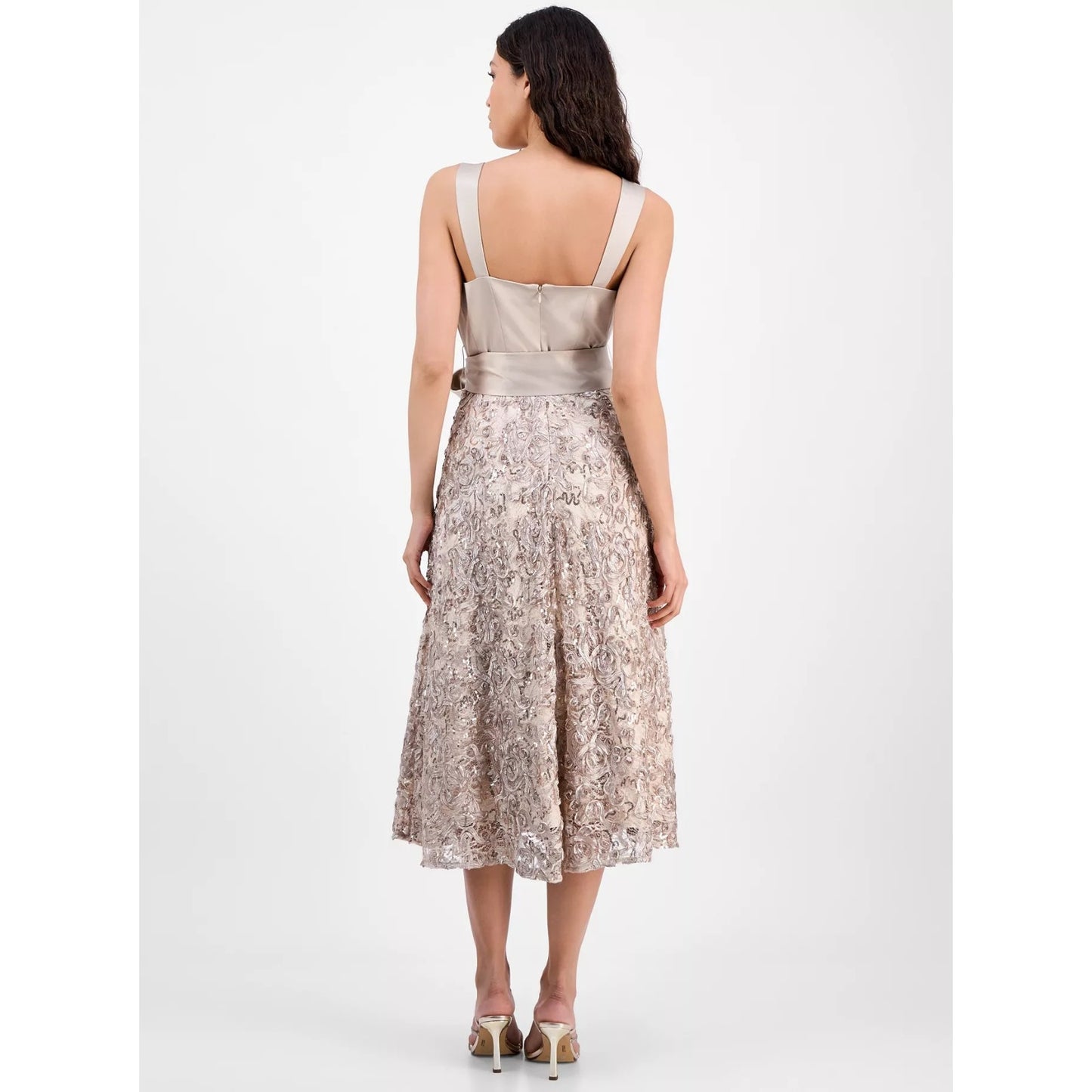 Vestido MIDI de satén y soutache con lentejuelas Tahari Asl para mujer - Champaña, PVPR: $269