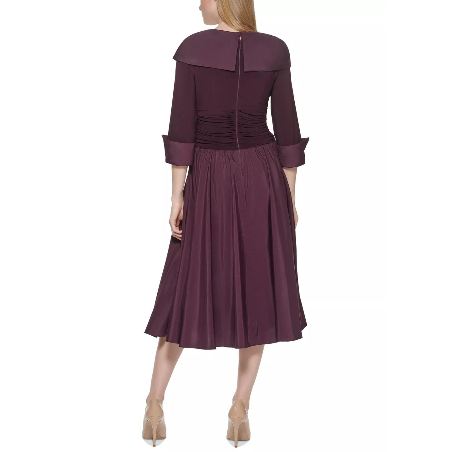 Jessica Howard Vestido Ajustado y Acampanado de Manga 3/4 para Mujer, Talla Pequeña 4P