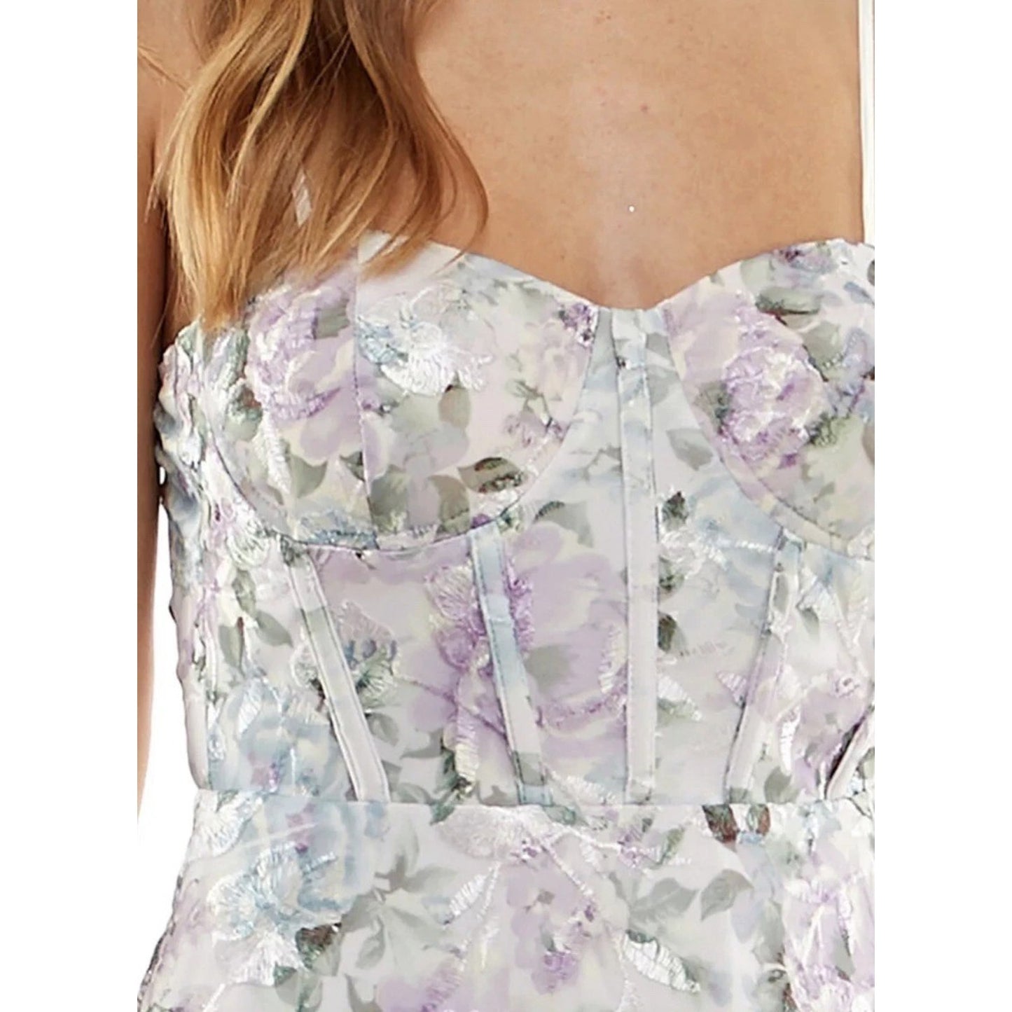 Vestido largo tipo corsé con bordado floral Trixxi Juniors', lavanda, talla 5, precio de venta sugerido: 179$