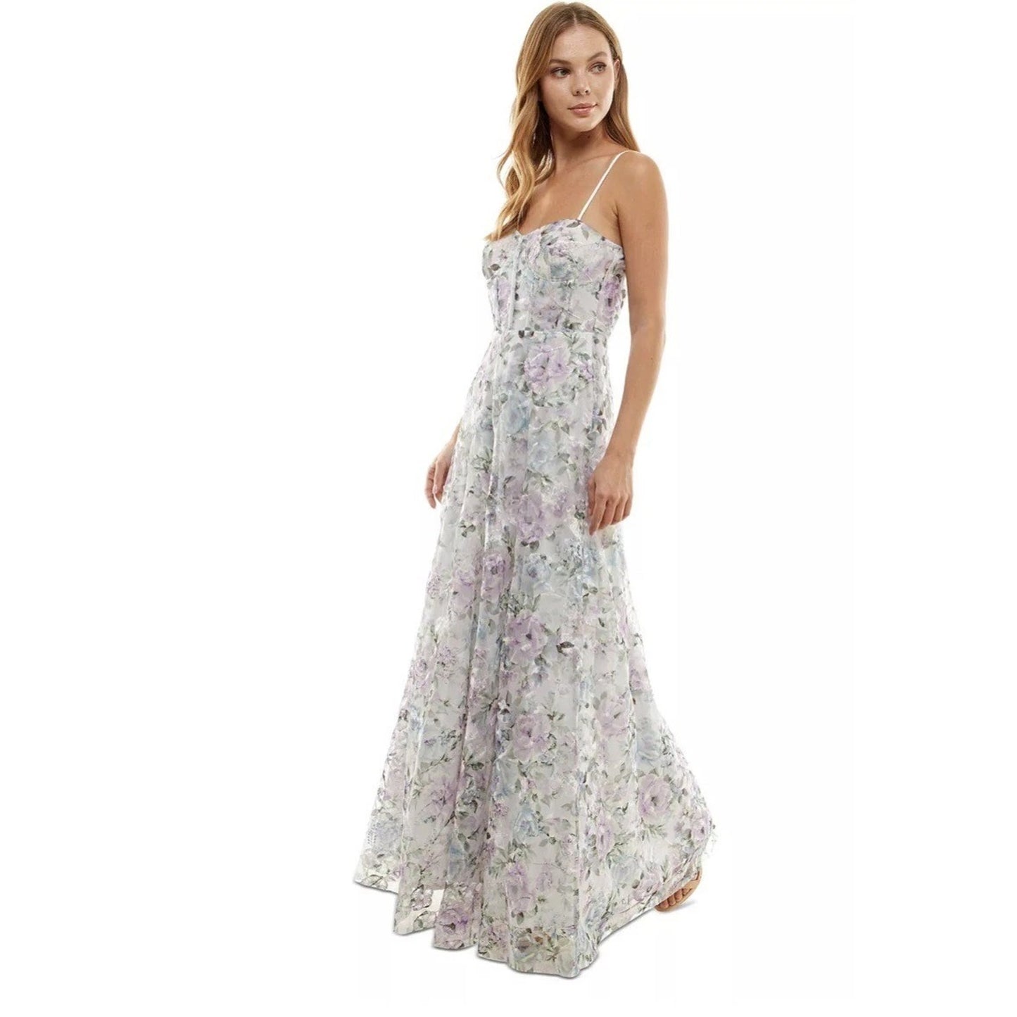 Vestido largo tipo corsé con bordado floral Trixxi Juniors', lavanda, talla 5, precio de venta sugerido: 179$