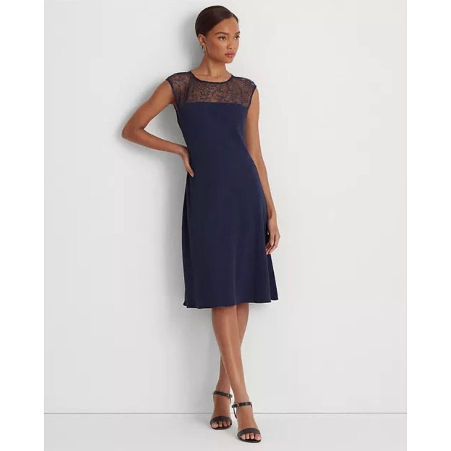Vestido de cóctel sin mangas de georgette Lauren Ralph Lauren para mujer Talla 8, nuevo