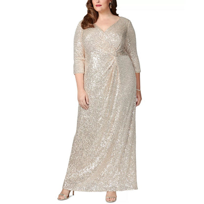 Alex Evenings Plus Size V-Neck 3/4-Sleeve Sequin Gown, Size 14 W, MSRP: 279$