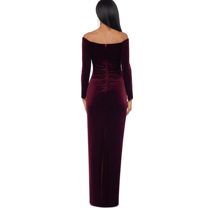 Vestido largo de terciopelo "Christy" de XSCAPE Petite sin hombros, talla 8P, MSRP: 179$