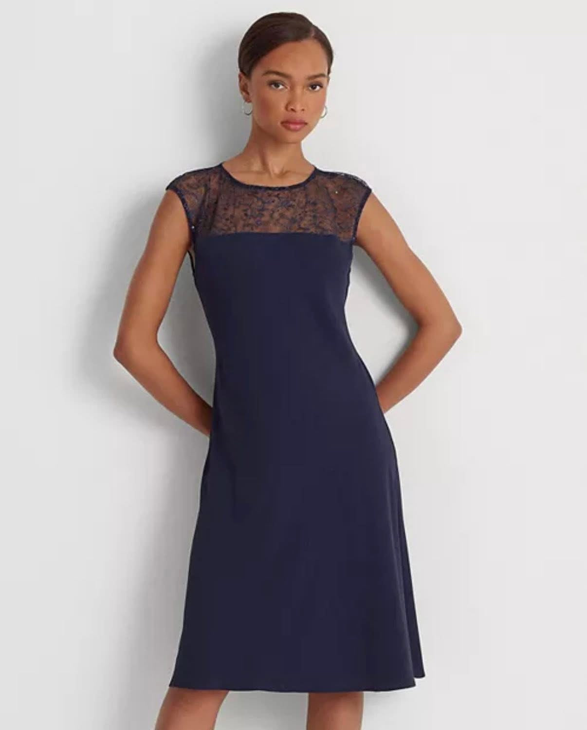Vestido de cóctel sin mangas de georgette Lauren Ralph Lauren para mujer, tallas 8 y 10, nuevo
