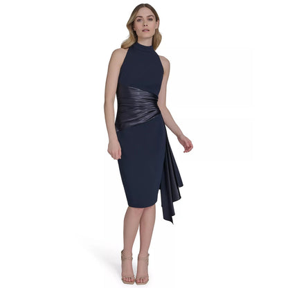 Eliza J Vestido MIDI sin mangas de buceo con lazo anudado a la cintura para mujer - Azul marino-8, MSRP: 168 $