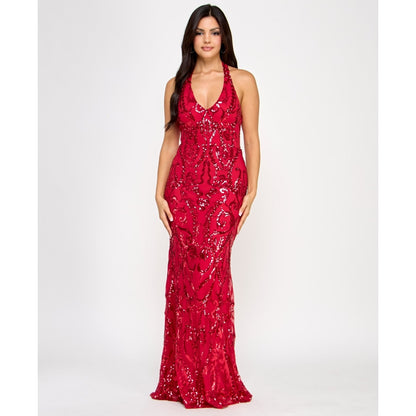 B Darlin Red Sequin Halter Prom Dress Size 3/4 Mermaid Formal Evening Gown $159