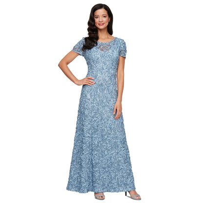 ALEX EVENINGS Tiffany Soutache Sequin Lace Dress SKYBLUE Long,Size 14 MSRP: 269$