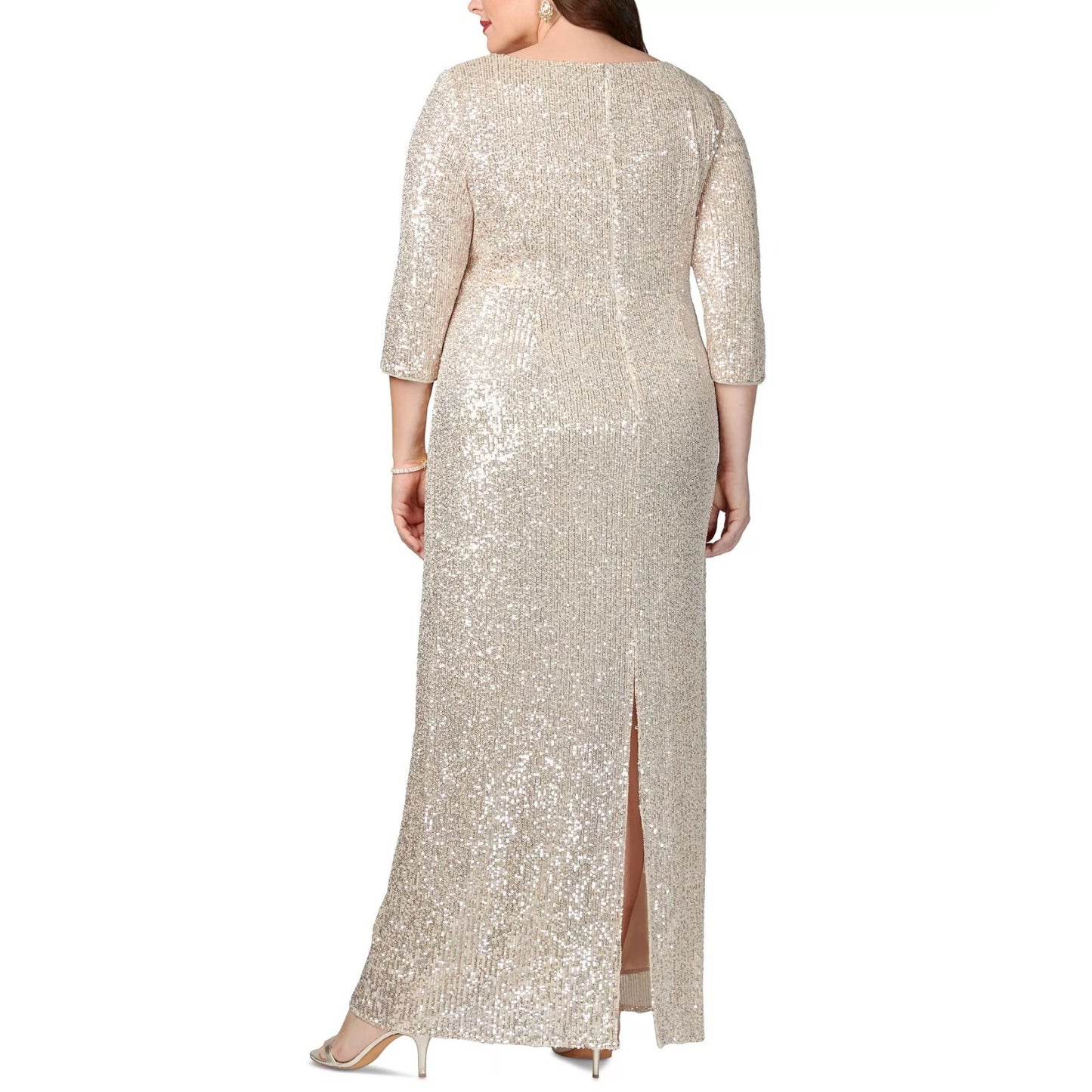 Alex Evenings Plus Size V-Neck 3/4-Sleeve Sequin Gown, Size 14 W, MSRP: 279$