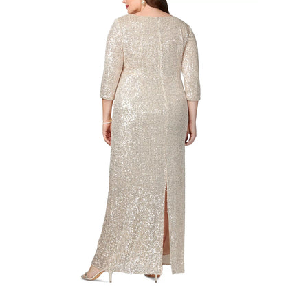 Alex Evenings Plus Size V-Neck 3/4-Sleeve Sequin Gown, Size 14 W, MSRP: 279$