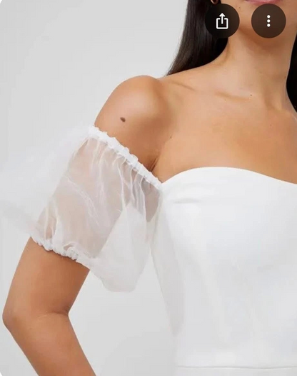 Vestido French Connection Whisper de manga abullonada para mujer, talla 4, blanco de verano, cremallera trasera, manga corta