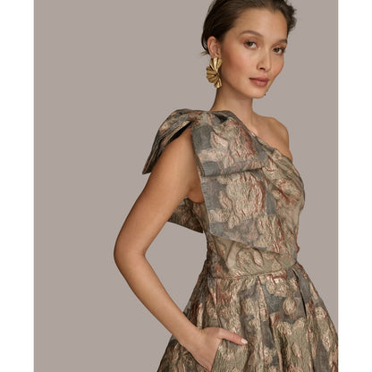 Donna Karan New York One-Shoulder Metallic Jacquard Gown, Size 12, MSRP:359$