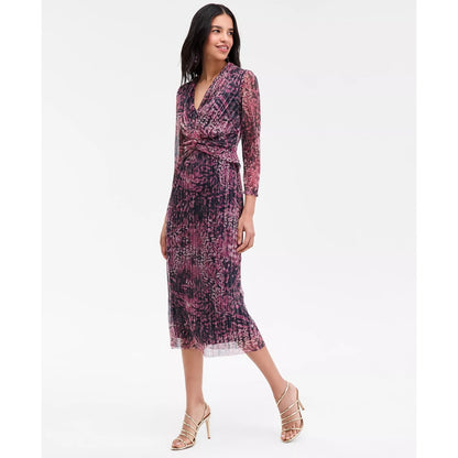 Anne Klein Purple Metallic V Neck Twist Front Midi Dress 8 NWT, MSRP: 149$